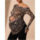 thumbnail image 4 of - Ropa de mernidad para mujer, estampado de guep, hombros descubiertos, playera de manga larga para embarazo, playera, 4 of 5