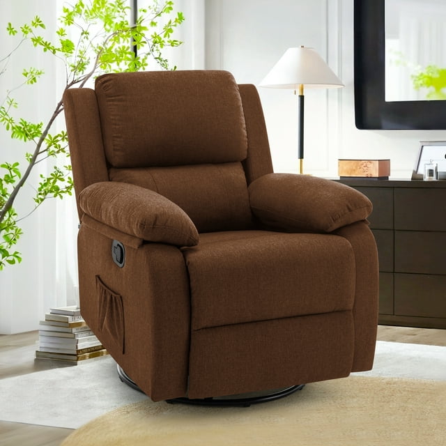 YSICK Small Swivel Rocker Recliner Chair for Small Spaces Linen for Living Room,Brown