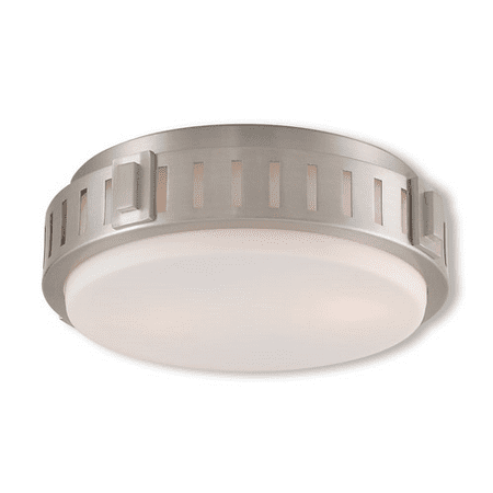 

Flush Mounts 2 Light With Steel Drum Hand Blown Satin Opal White Brushed Nickel size 11 in 80 Watts - World of Crystal