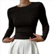 thumbnail image 2 of Camisas de Larga para Mujer, Corte Entallado, Cuello Redondo, Ropa de Otoño, Costuras Expuestas, Blusas Básicas Acanaladas. Negro XS, 2 of 7