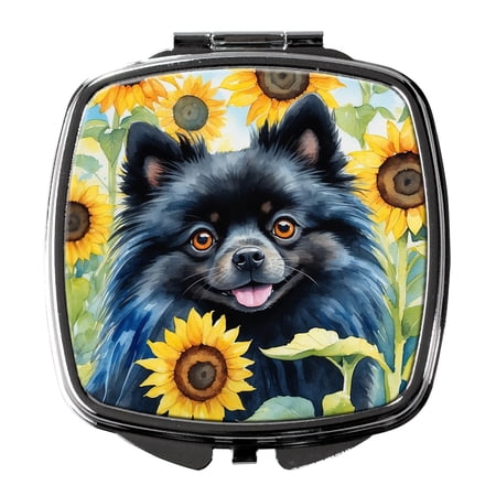 Pomeranian in Sunflowers Compact Mirror 2.75 in x 3 in