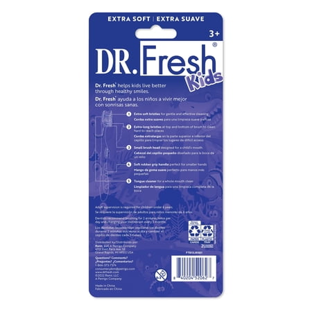 Dr. Fresh Brand Kids Toothbrush with Non-Slip Handle, Tongue Cleaner, Soft Bristles, 5 Count