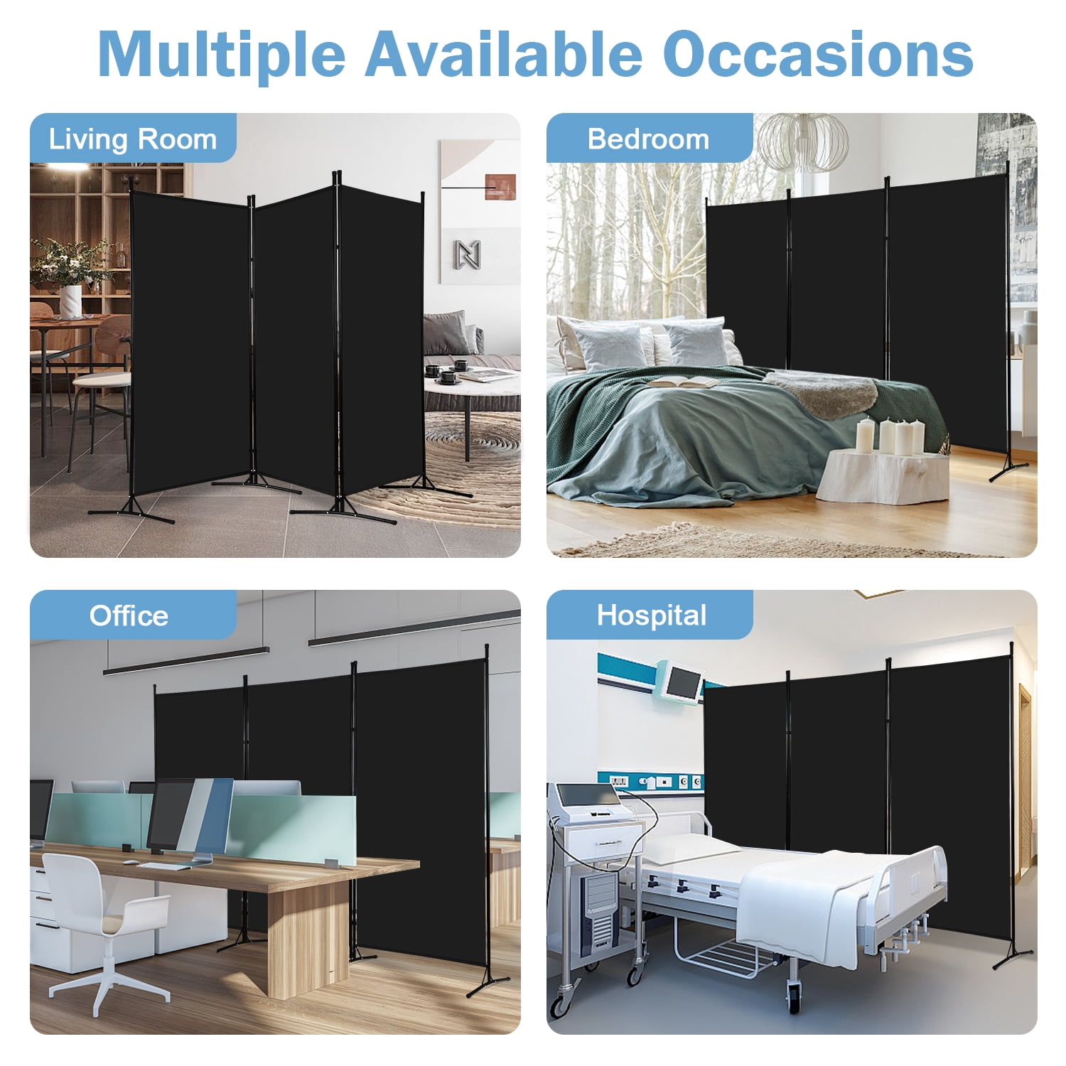 NiamVelo 3 Panel Room Divider Folding Partition Privacy Screens 5.9FT Portable Room Partition with Metal Frame Walls Dividers for Home Office Hospital 102" W x 70" H, Black