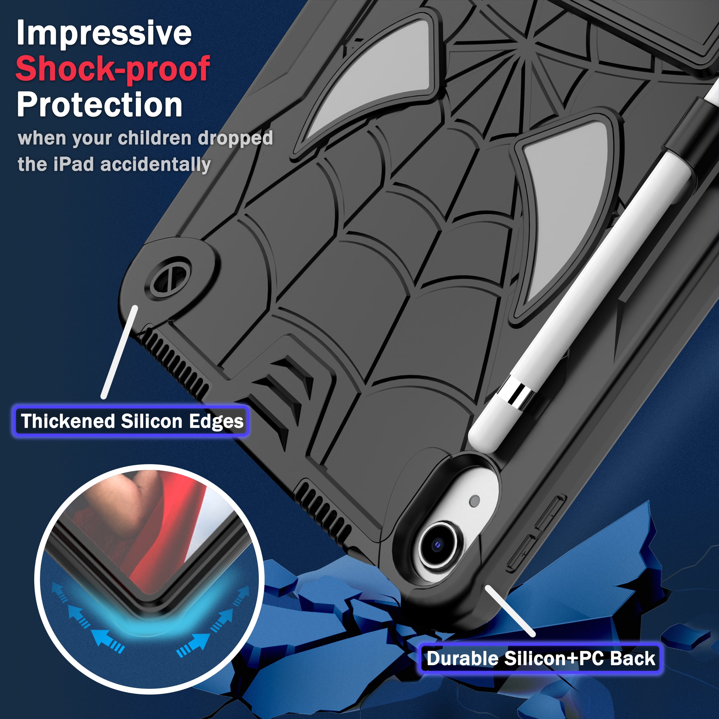 Rugged Shockproof Protective Case for Apple iPad A16 11th Gen 11" 2025 & iPad 10th Gen 10.9" - Heavy Duty 3-Layer Armor, Built-in Kickstand, Shoulder Strap, Pencil Holder, Shock Absorption,Black