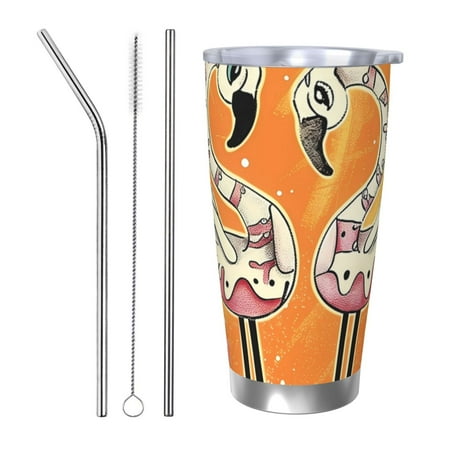 

Salouo Halloween Flamingos Print 20oz Tumbler with Lid Stainless Steel Vacuum Insulated Tumbler Durable Insulated Coffee Mug Thermal Cup with Splash Proof Sliding Lid-Straw Three-piece Set