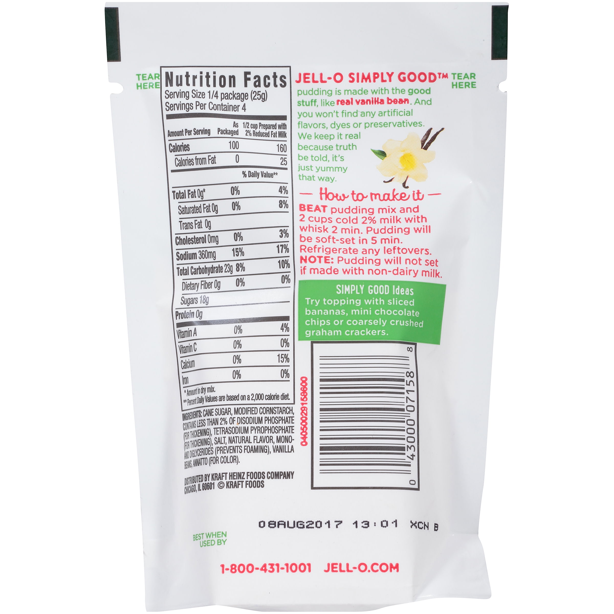 JELL-O Simply Good Vanilla Pudding 3.9 oz Pouch