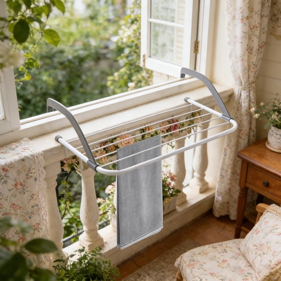 Stainless Steel Foldable Hanging Drying Rack, Heavy-Duty Multi-Hook Space-Saving Laundry Hanger, Easy to Install for Towels Clothes Socks Window Balcony Laundry Room Home Use