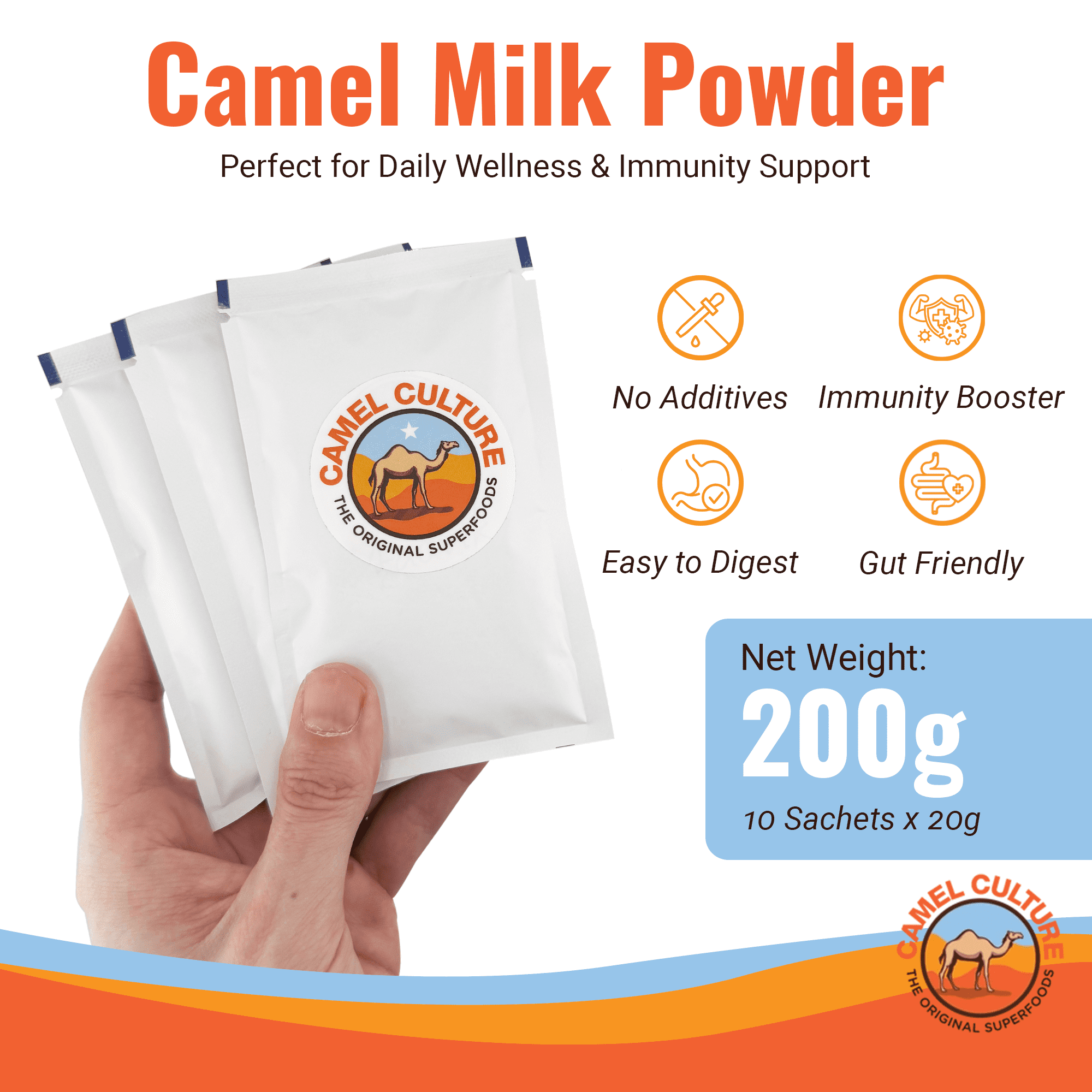 Camel Culture Dry Camel Milk Powder (10 Sachets) – 20g Nutrient Dense, Low Lactose Powdered Milk Packets – Concentrated, Pasteurized Traditional Dairy Alternative - Health Drink Powder for Smoothies