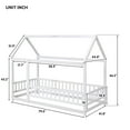thumbnail image 7 of Twin Size Floor Bed for Kids, House Bed Frame Playhouse Bed with Roof Frame for Kids Teens Girls Boys, Wood Twin Montessori Bed Frame with Fence Guardrails, Fence Bed Playpen Bed for Toddler, White, 7 of 7