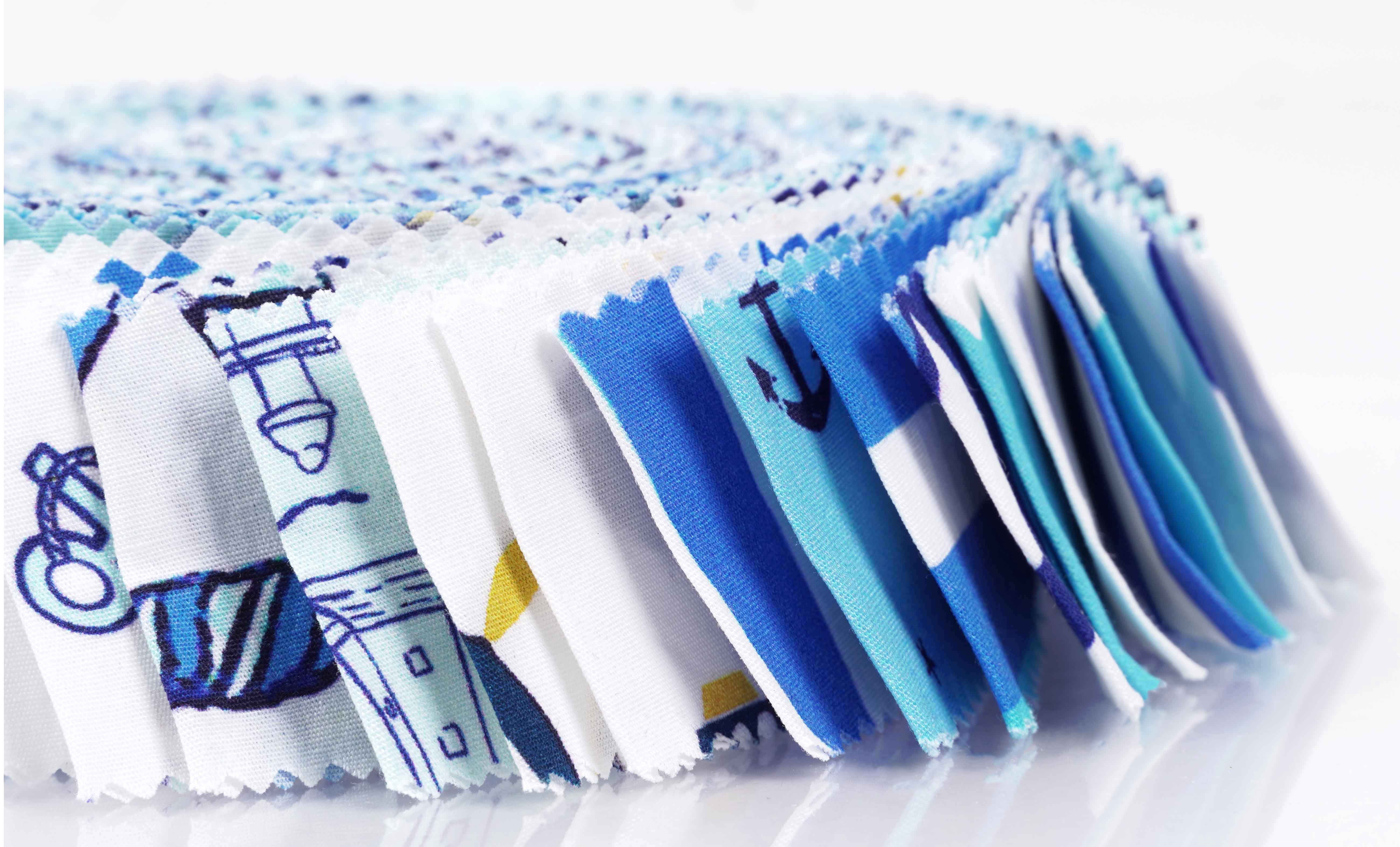 Soimoi 40Pcs Nautical Print Precut Fabrics Strips Roll Up 1.5 inches Cotton Jelly Rolls For Quilting - Medium Blue