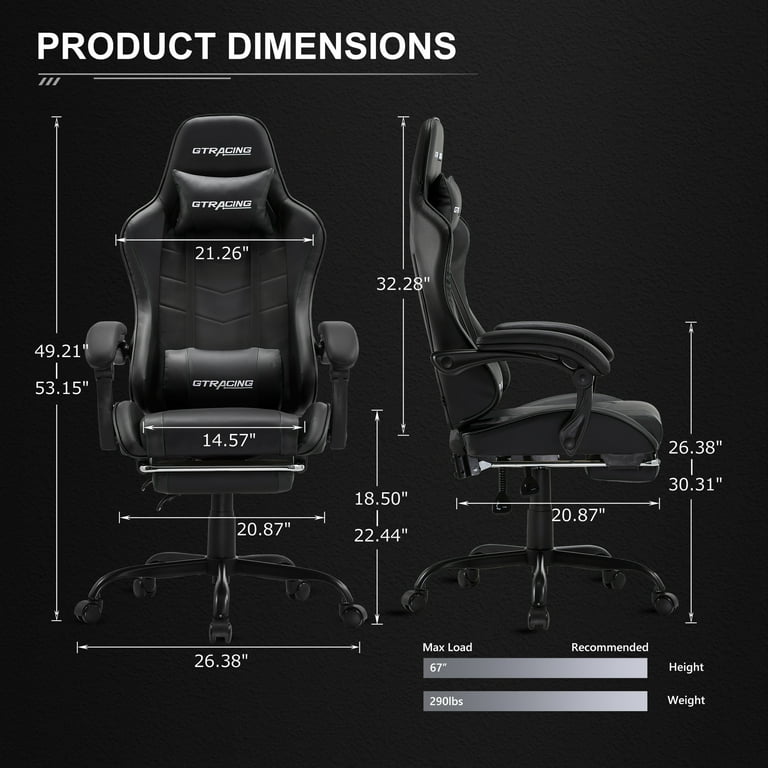 GTRACING GTWD-200 Gaming Chair with Footrest, Height Adjustable 