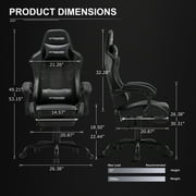 GTRACING Ergonomic GTWD-200 Gaming and Office Chair with Adjustable Pillows and Footrest, Black