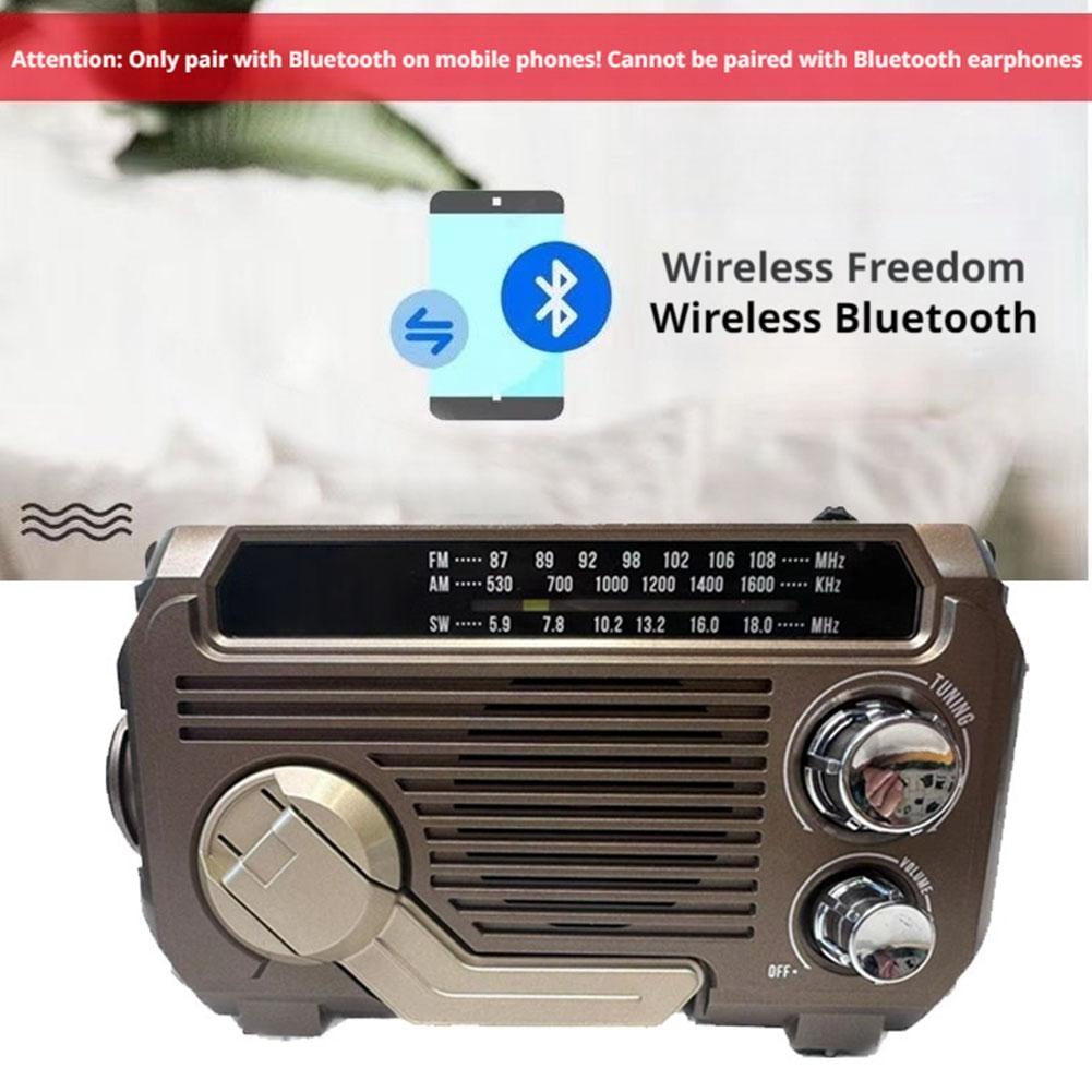 Wind Up Emergency Radio, 2025 Solar Hand Crank Emergency Radio /AM/SW with Bluetooth,Portable Rechargeable Emergency Flashlight Radios for Camping Hiking Outdoor