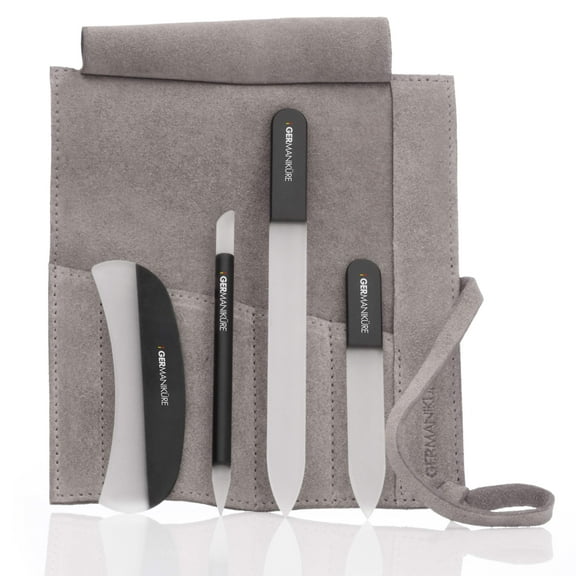 Crystal Glass Nail File Set in Suede Case, Made in Czech Republic - Nail File, Guided Moon File, Glass Cuticle Remover  Pusher