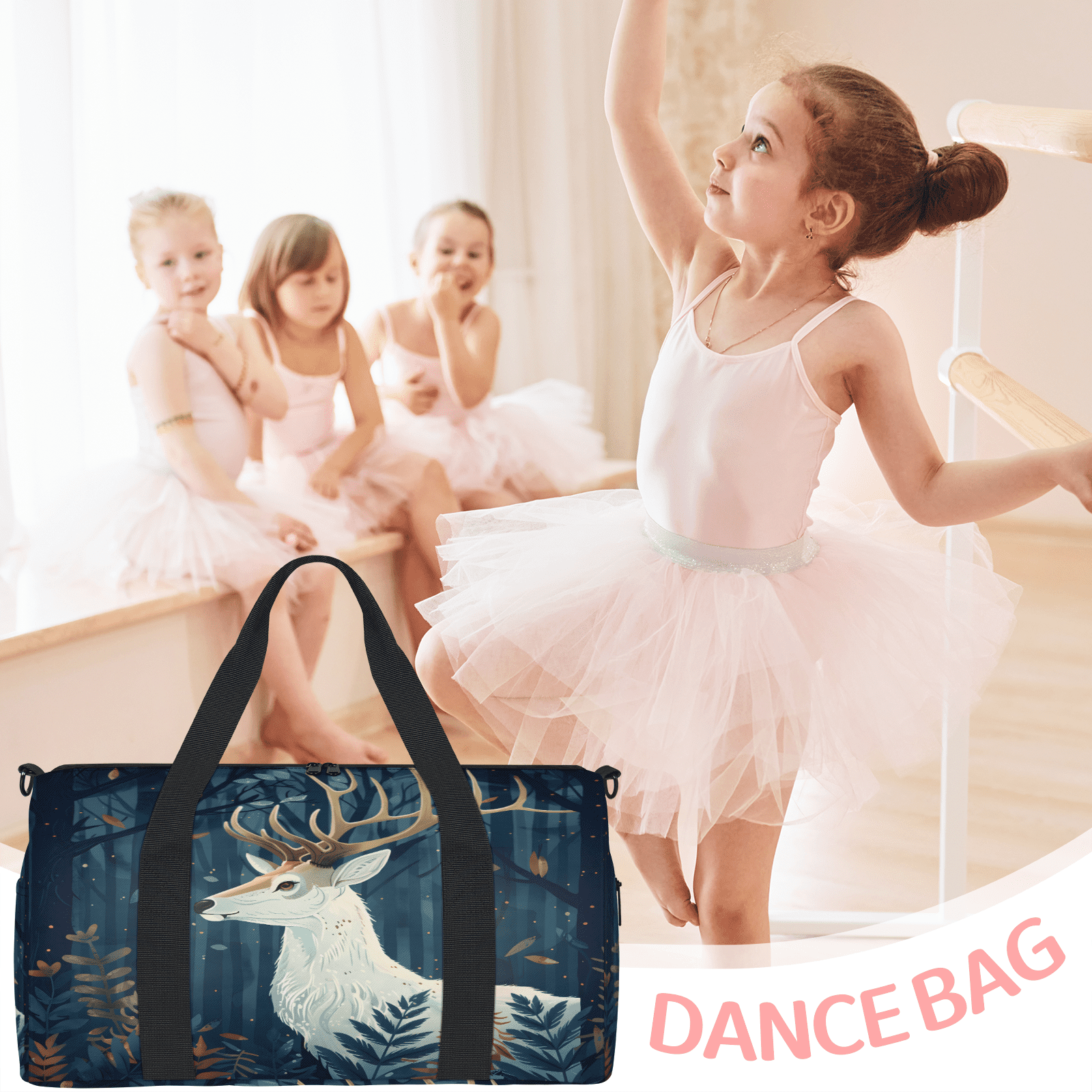 Herdesigns Forest Deer Gym Bag for Women, Duffle Bag for Travel Sport, Lightweight Waterproof Carry on Weekender Overnight Dance Yoga Workout Bags