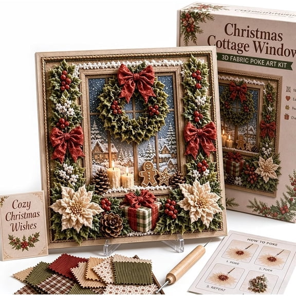3D Christmas Fabric Poke Art Kit, Handmade Fabric Poke Art Kit, Vintage Holiday Handmade Decoration,DIY Christmas Craft Kit for Adults & Beginner,#B