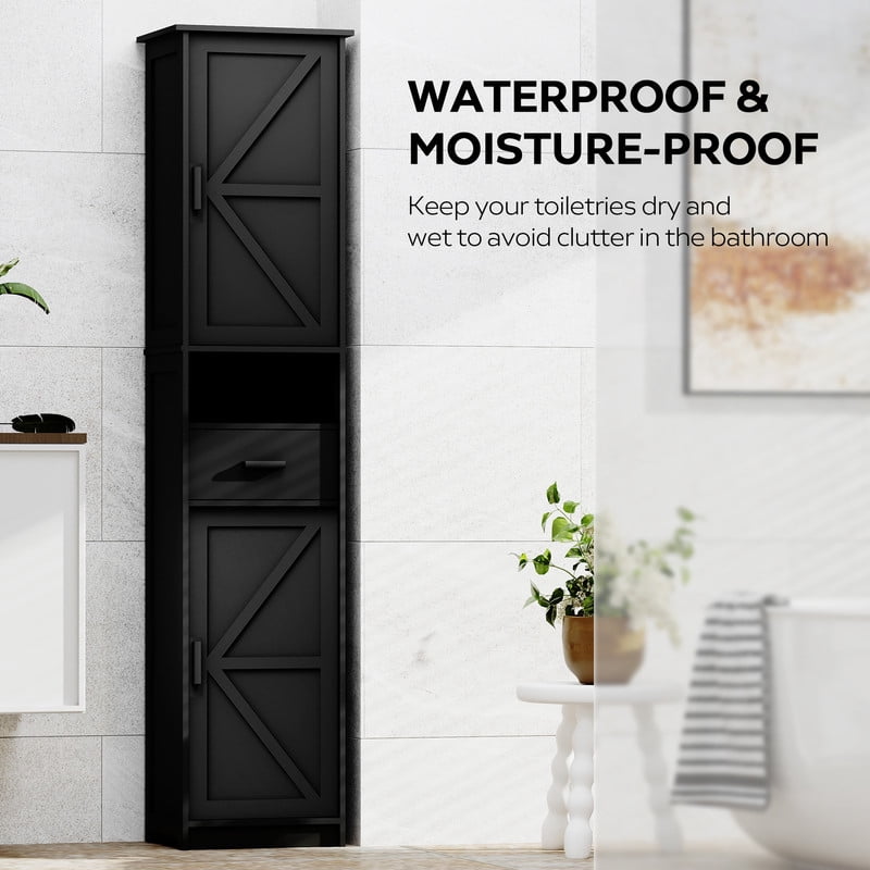 69"H Bathroom Storage Cabinet,Narrow Floor Cabinet with 2 Barn Doors, 1 Drawer & Adjustable Shelves