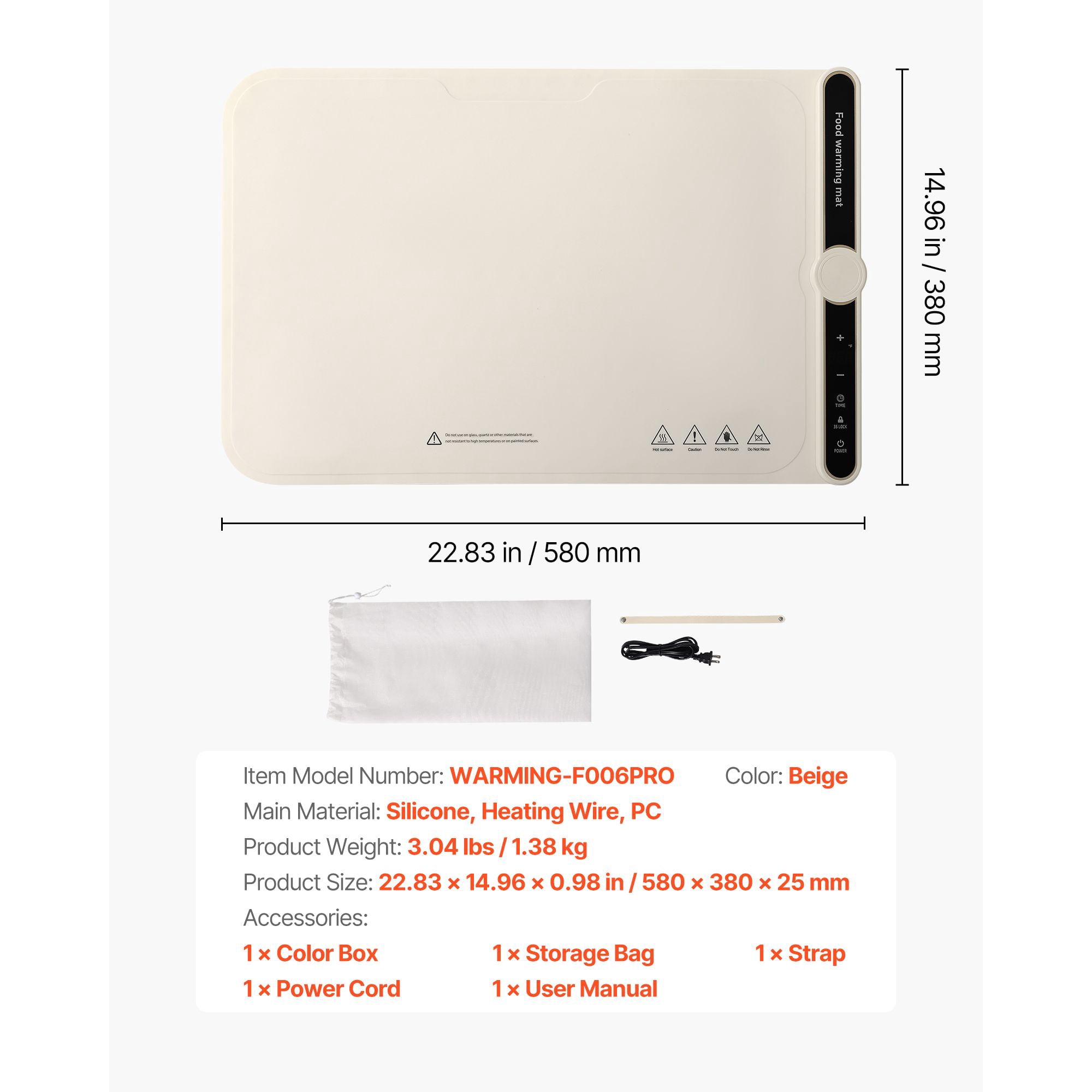Silicone Warming Mat 19.88x13.86 Inch 9 Temperature Settings 104-248°F 6-Hour Timer Food Warming Tray for Party Buffet