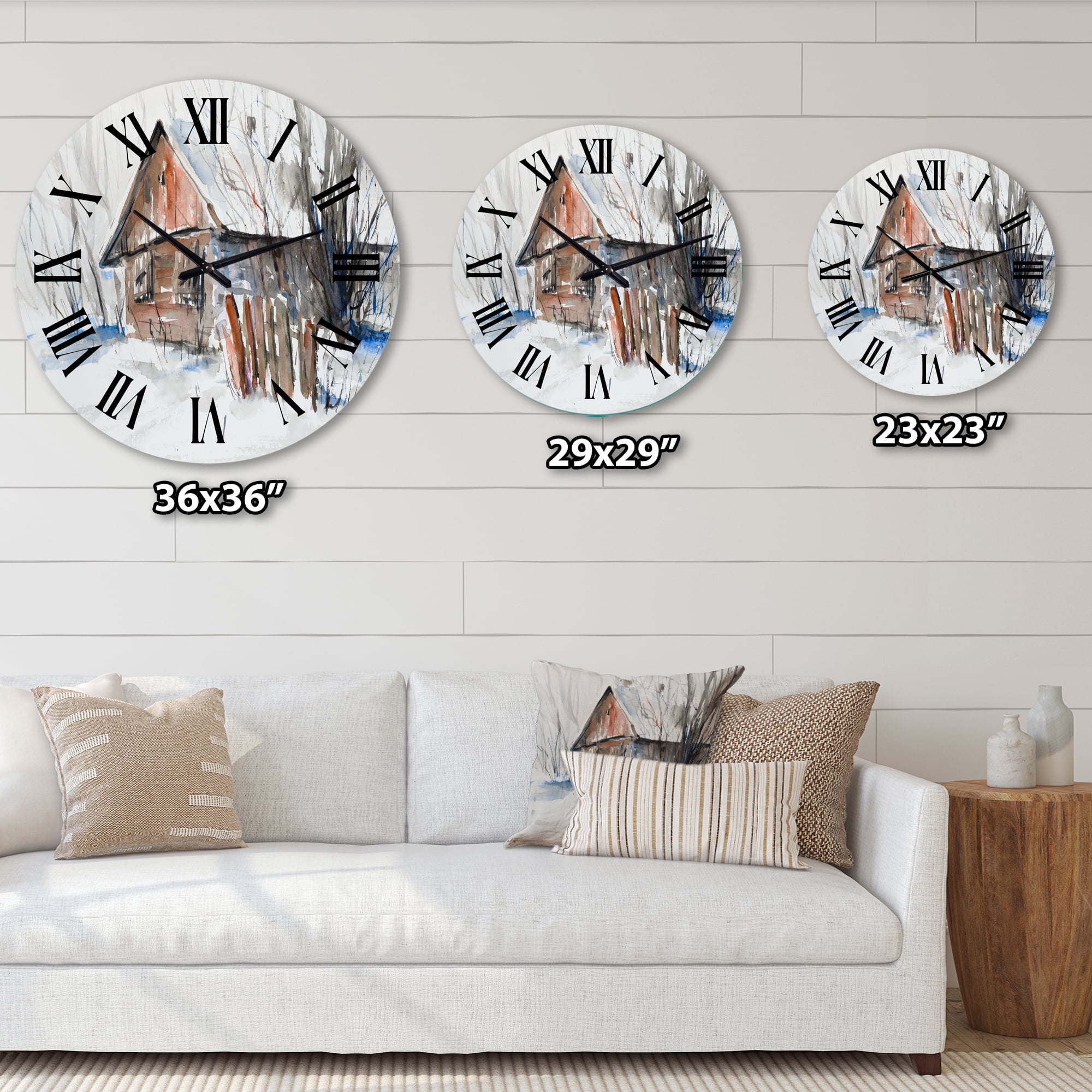 Designart 'Old Abandoned Wooden House In Winter Picture' Traditional Wall Clock