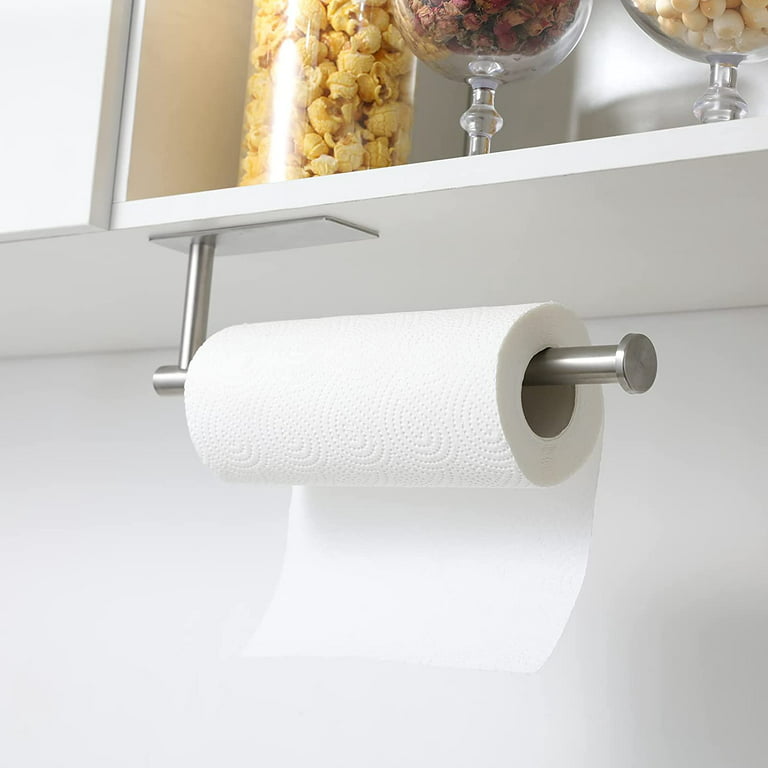 Under Cabinet Paper Towel Holder for Kitchen, Adhesive Paper Towel Roll Rack  for Bathroom Towel, SUS304 Stainless Steel Wall Mount, Both Available for  Adhesive and Screws 