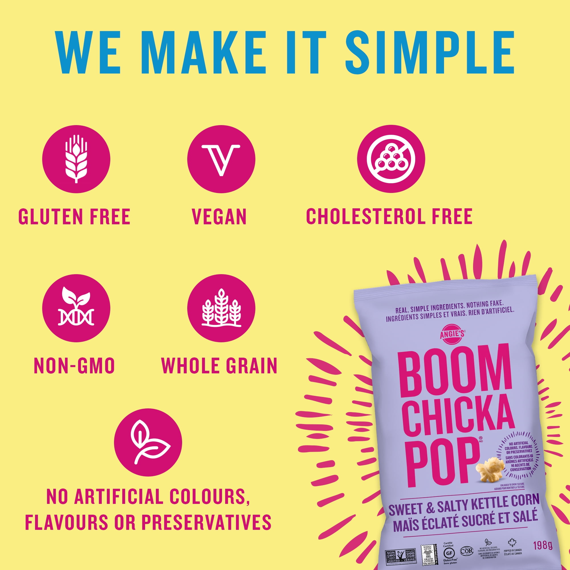 Angie’s BOOMCHICKAPOP® Gluten-Free, Non-GMO, Sweet & Salty Ready-To-Eat Vegan Kettle Corn Popcorn, 198 g, A cholesterol free, whole grain, Non GMO, Kosher, gluten free snack
