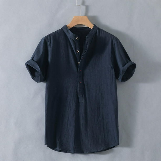 pstuiky Camisa de manga corta para hombre, Camisa de hombre de Europa y América, de manga corta, con cuello alto y boca abierta, blusa de manga corta. ropa de hombre xl