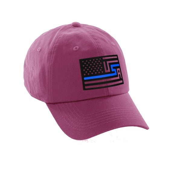 American Thin Blue Red Line Redesigned Support Serviceman Flag Baseball Hat Cap (Thin Blue Line, Hot Pink Hat)