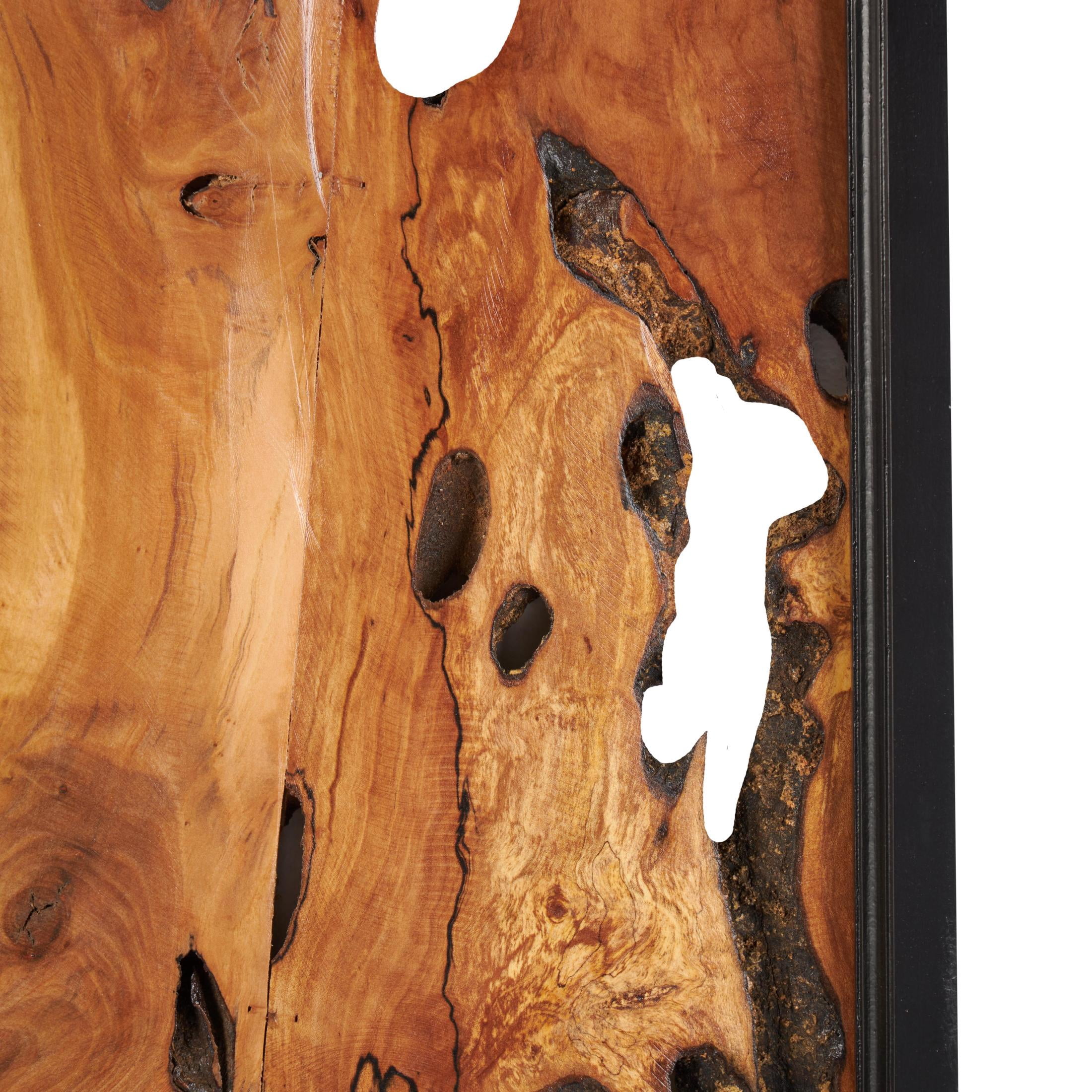 DecMode Brown Wood Handmade Live Edge Abstract Wall Decor with Black Frames (2 Count)