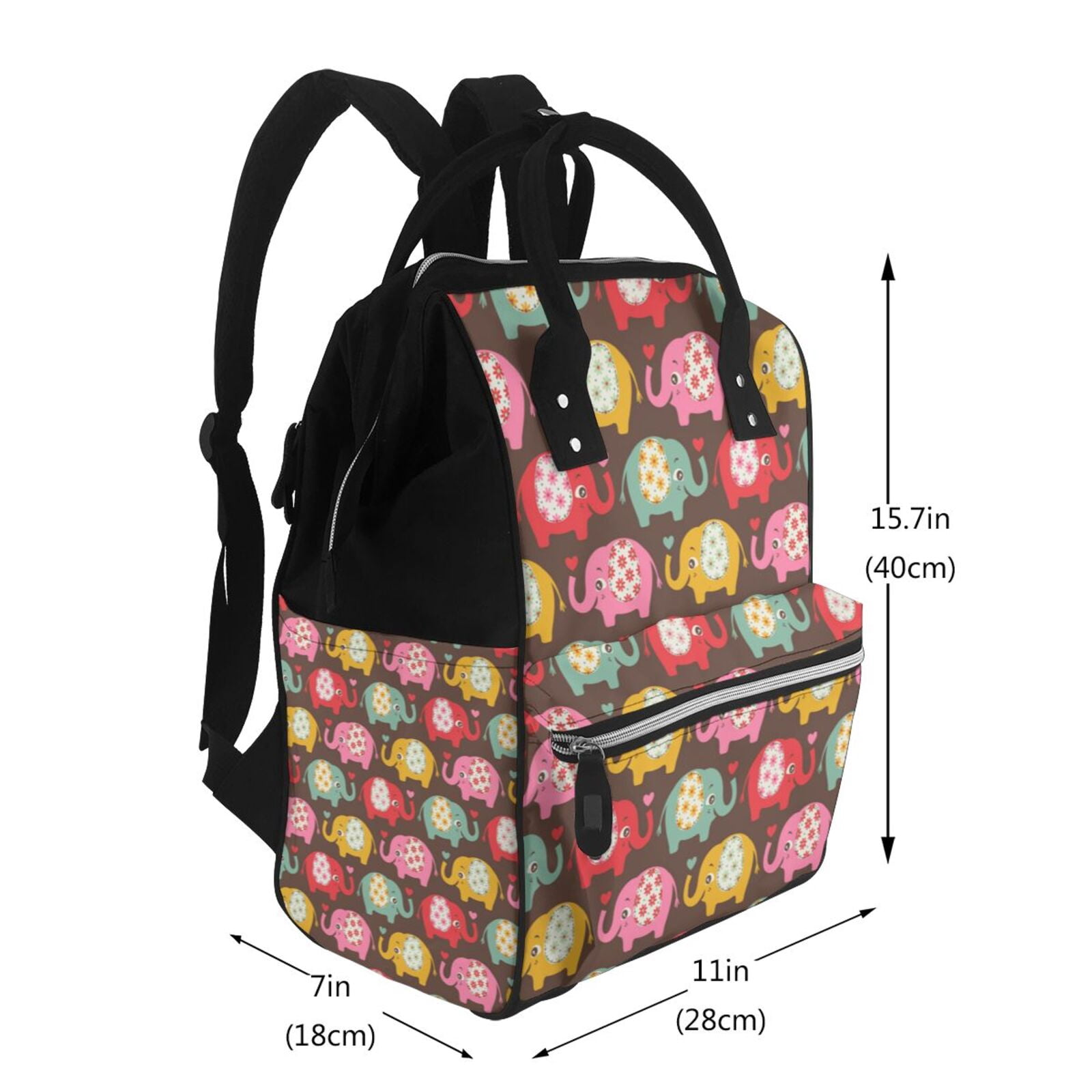 Ratiio Cute Elephants Mummy Backpack - Waterproof Twill Canvas, Large Capacity Diaper Bag with Multiple Pockets and Adjustable Straps
