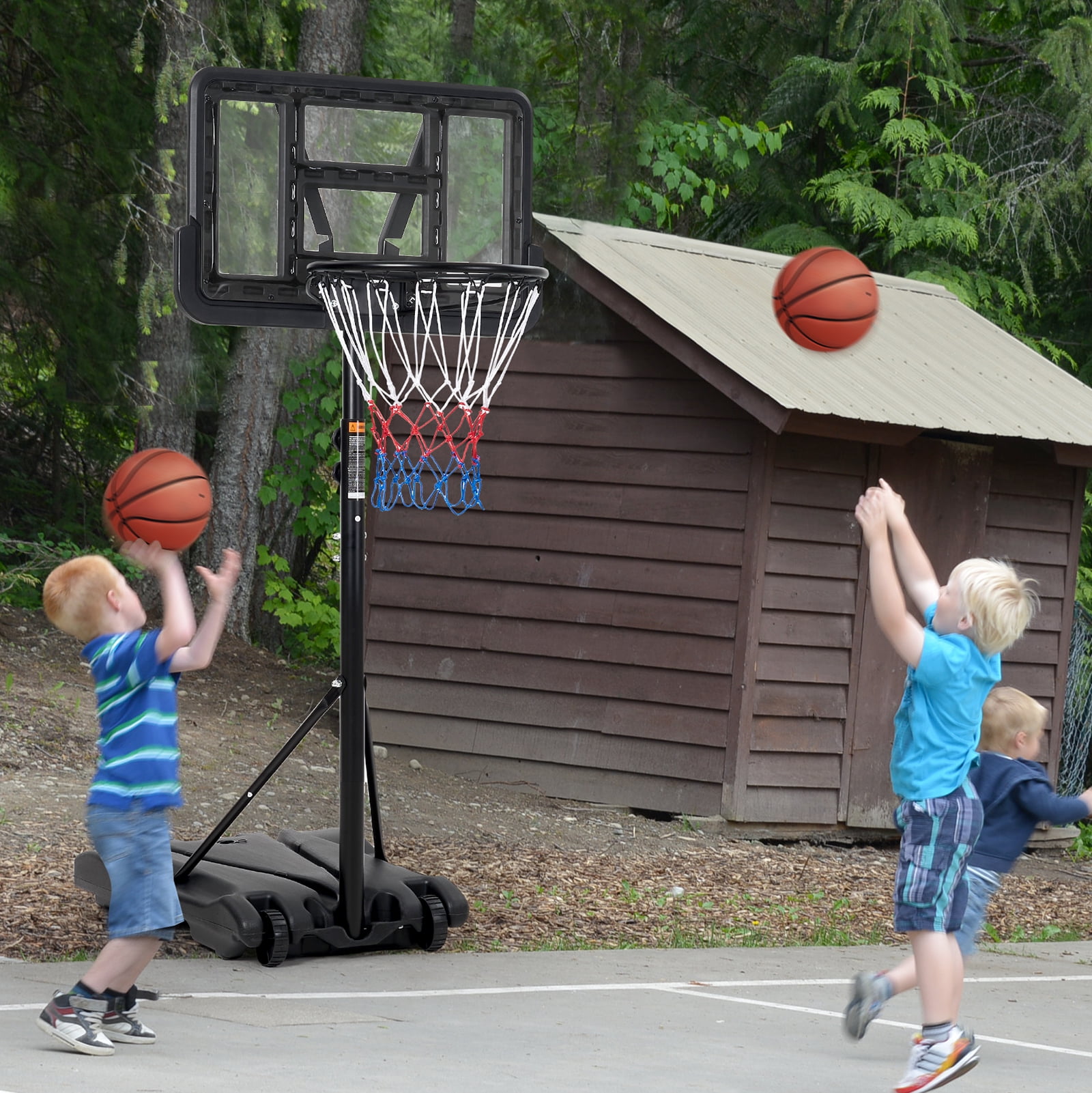 Portable Kids Basketball Hoop, Adjustable Height Indoor Outdoor Play Set with PVC Backboard & Steel Pole, Includes Basketball Pump for Boys Girls
