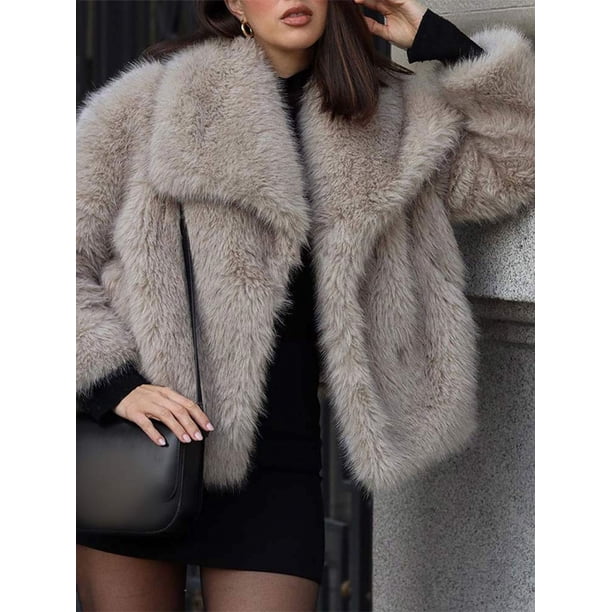 Abrigo de felpa de piel gruesa para mujer, chaqueta cálida de manga larga con solapa, Tops Chic para exteriores, otoño e invierno, 2024