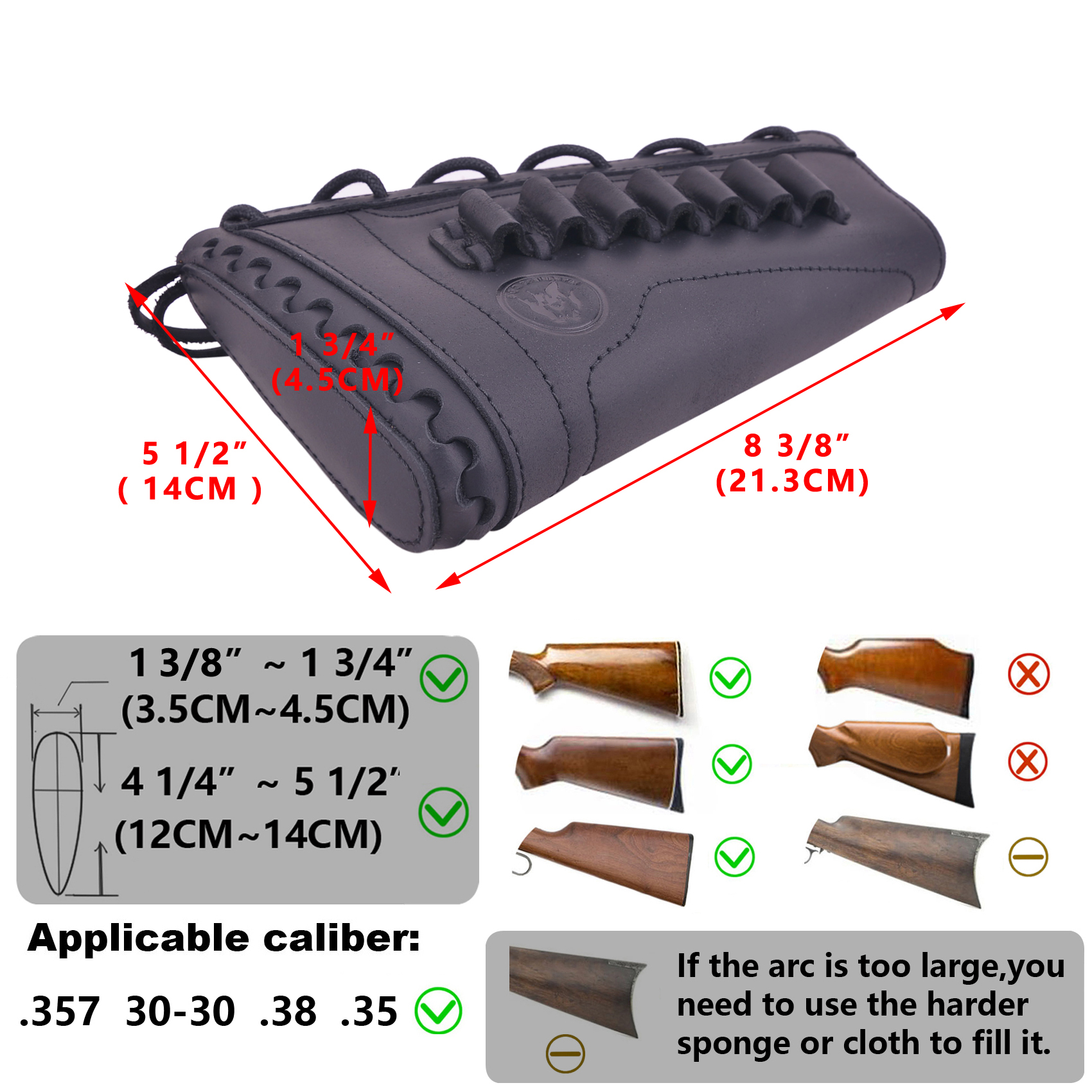 Padded Rifle Buttstock Leather Cover Sleeve with Rifle Ammo Holder for Left Handed .357 .30/30 .38