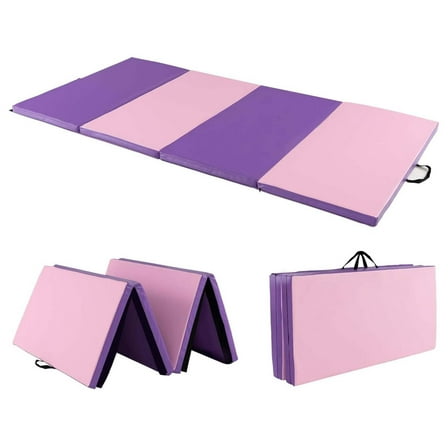 WSSYzyzf 4x8ft Gymnastics Mat 2-Inch Thick Violet/Pink Folding Mat with Hook Loop for Exercise Yoga Home Studio