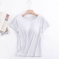 thumbnail image 2 of MEZZALL Women T-Shirts Summer Short Sleeve T Shirts With Built In Bra Pads For Casual Daily Wear O-Neck Holiday Solid Color Tops, 2 of 5