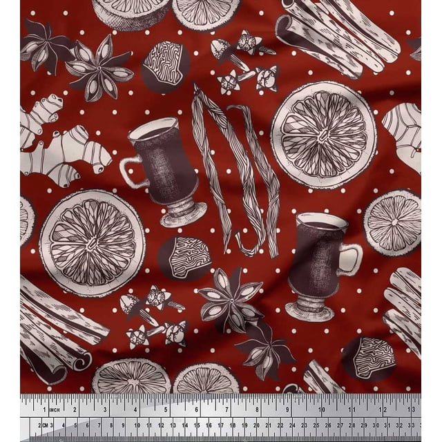 Soimoi Georgette Viscose Fabric Dot,Spices & Cups Fabric Prints By Yard 42 Inch Wide