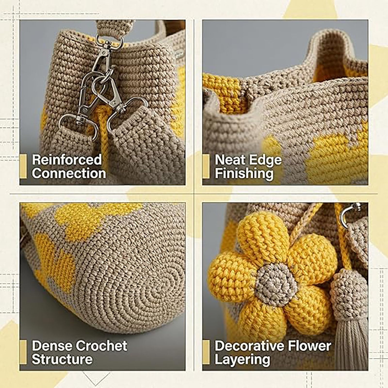 Handmade Crochet Flower Tote Bag, Boho Woven Beach Shoulder Purse, Crochet Tote Bag for Women, Floral Travel Shopping Aesthetic Handbag (1 Pc)