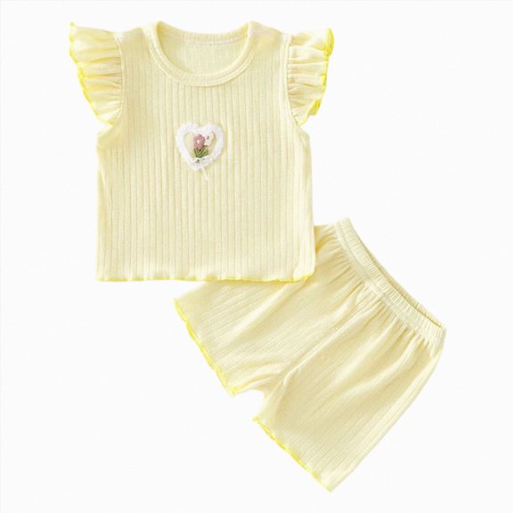 enyan Summer Clothes for Toddler Baby Girls 3 6 12 18 Months 2T 3T 4T 5T Girls Outfits Cute Dinosaur Tank Tops Shorts Outfits Lightweight Elastic Cotton Short Sets(Yellow,12-18 Months)