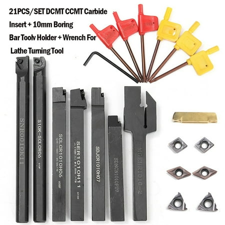 

MTFun 21x/set 10mm Shank Lathe Turning Tool Holder Cemented Carbide Insert Kits Wrench Turning Tool Holder Group