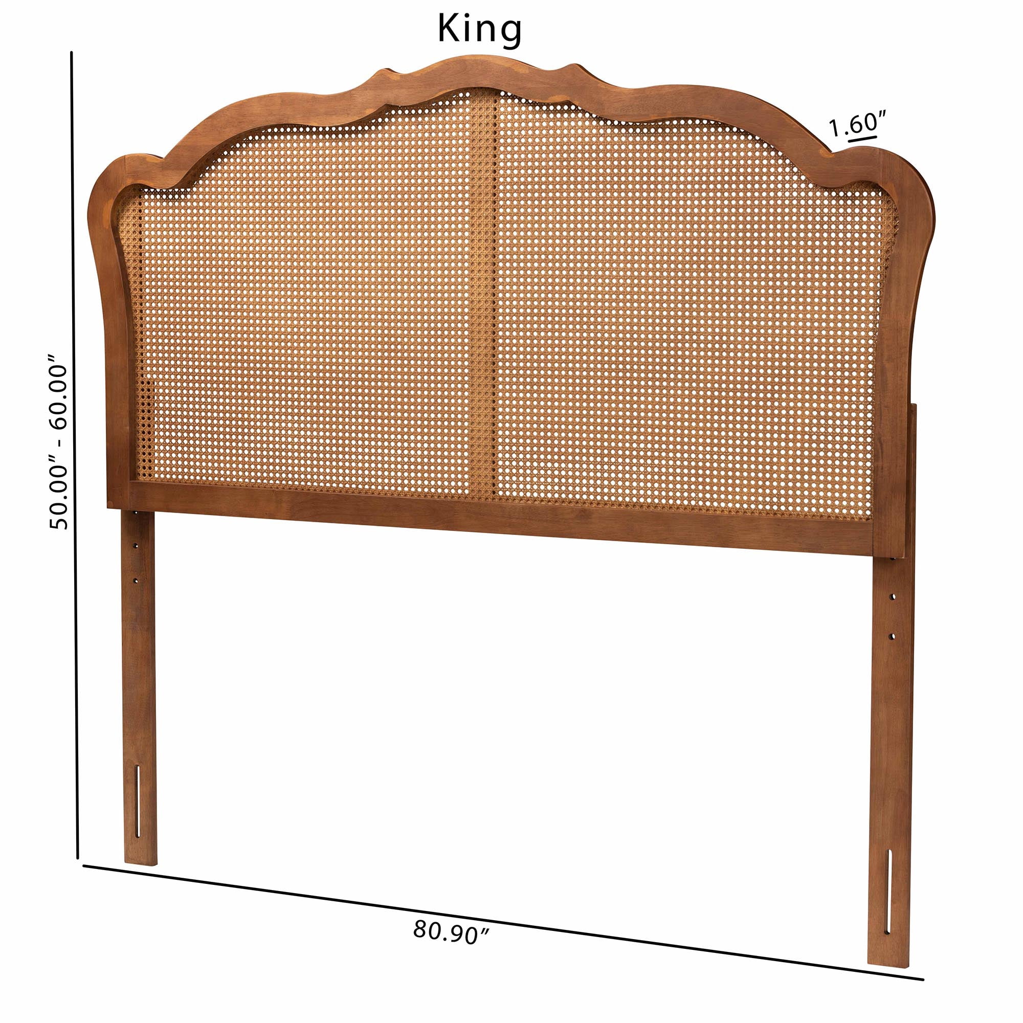 Baxton Studio Leandra Classic and Traditional Ash Walnut Finished Wood Queen Size Headboard with Rattan