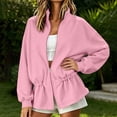 thumbnail image 3 of Cmfcve Women's Sweatshirt Jacket Stand Collar Drawstring Hem Full Zip Sportswear Long Sleeve Casual Loose Athletic Outerwear with Pockets, 3 of 7