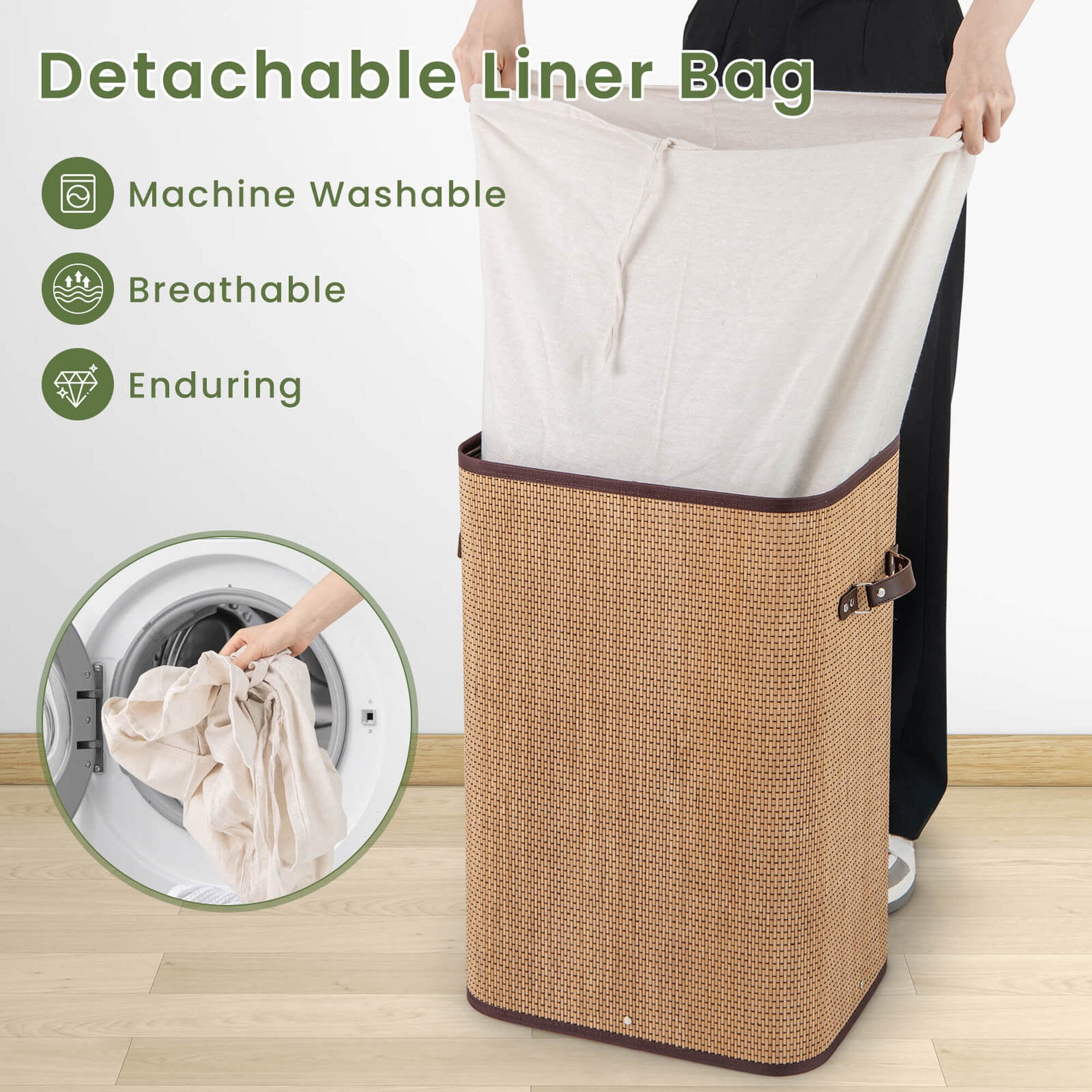 Goplus Rectangle Bamboo Hamper Laundry Basket Washing Cloth Bin Lid Bamboo