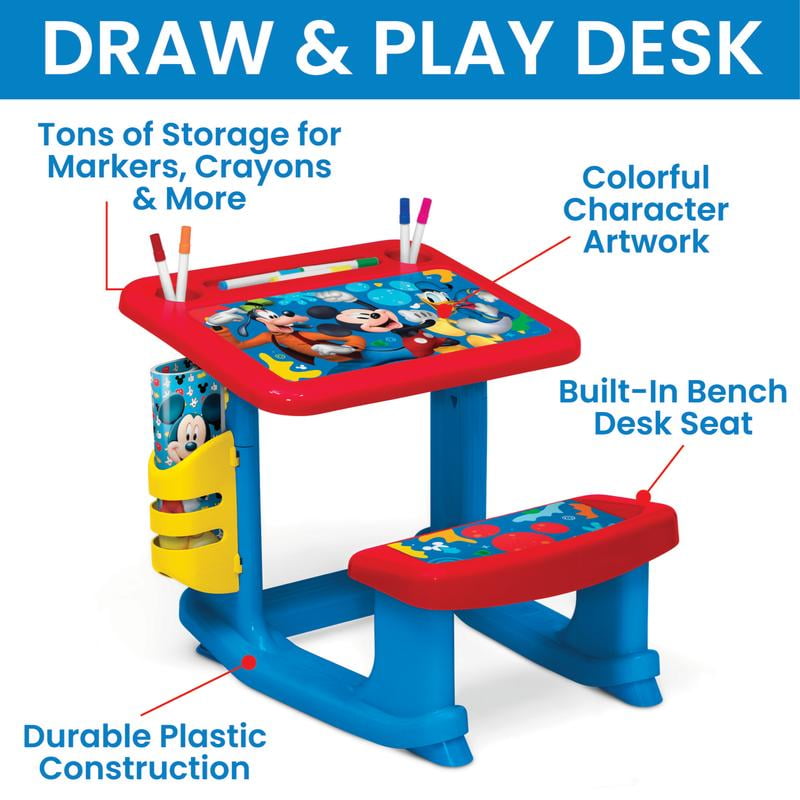 Mickey Mouse 3-Piece Art & Play Toddler Room-in-a-Box by Delta Children  Includes Draw & Play Desk, Art & Storage Station & Fabric Toy Box, Blue