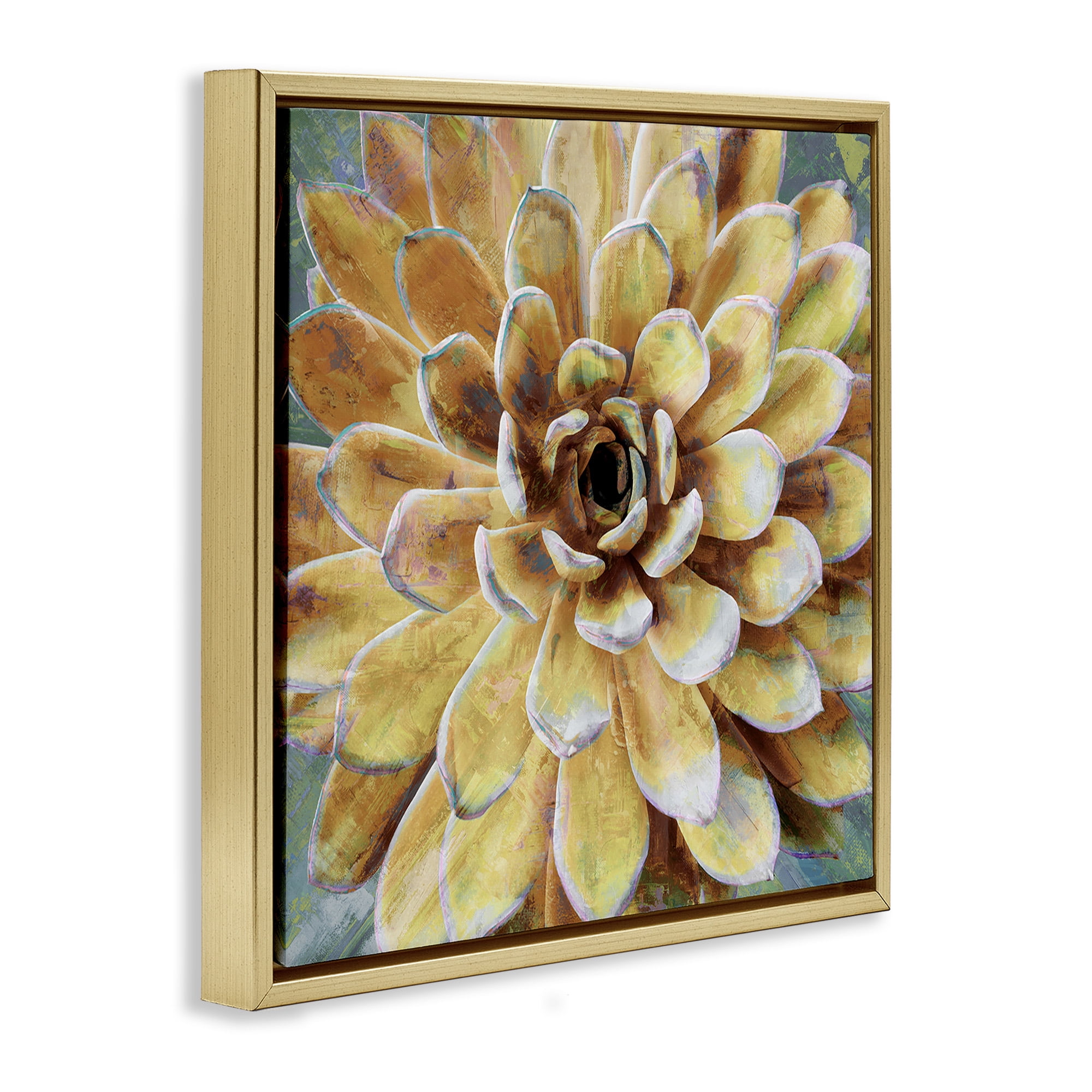 Stupell Industries Yellow Botanical Succulent Bloom Painting Botanical & Floral Painting Gold Floater Framed Canvas Art Print Wall Art, 18 x 18
