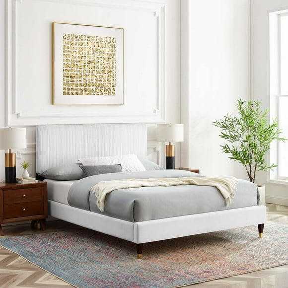 Modway Peyton Modern Style Performance Velvet Queen Platform Bed in White