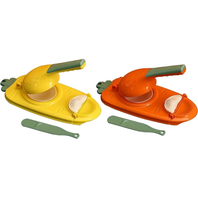 2 In 1 Dumpling Maker, Kitchen Dumpling Making Tool, Manual Dumpling Maker Mould, Baking Pastry Manual Artifact For Pressing Dumpling Skin Wrapper Mould Dough Press Maker (Yellow+Orange)
