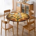 thumbnail image 4 of Boho Vintage Floral Round Fitted Tablecloth with Flannel Backing Elastic Table Cloth Waterproof Oil-Proof Plastic Table Cover Table Up 40"-54" Diameter), 4 of 5