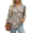 thumbnail image 4 of Ronuti Womens T-shirts 3/4 Sleeve Henley Tops for Women Ladies Premium Printed T-shirt Solid color Tops, 4 of 9