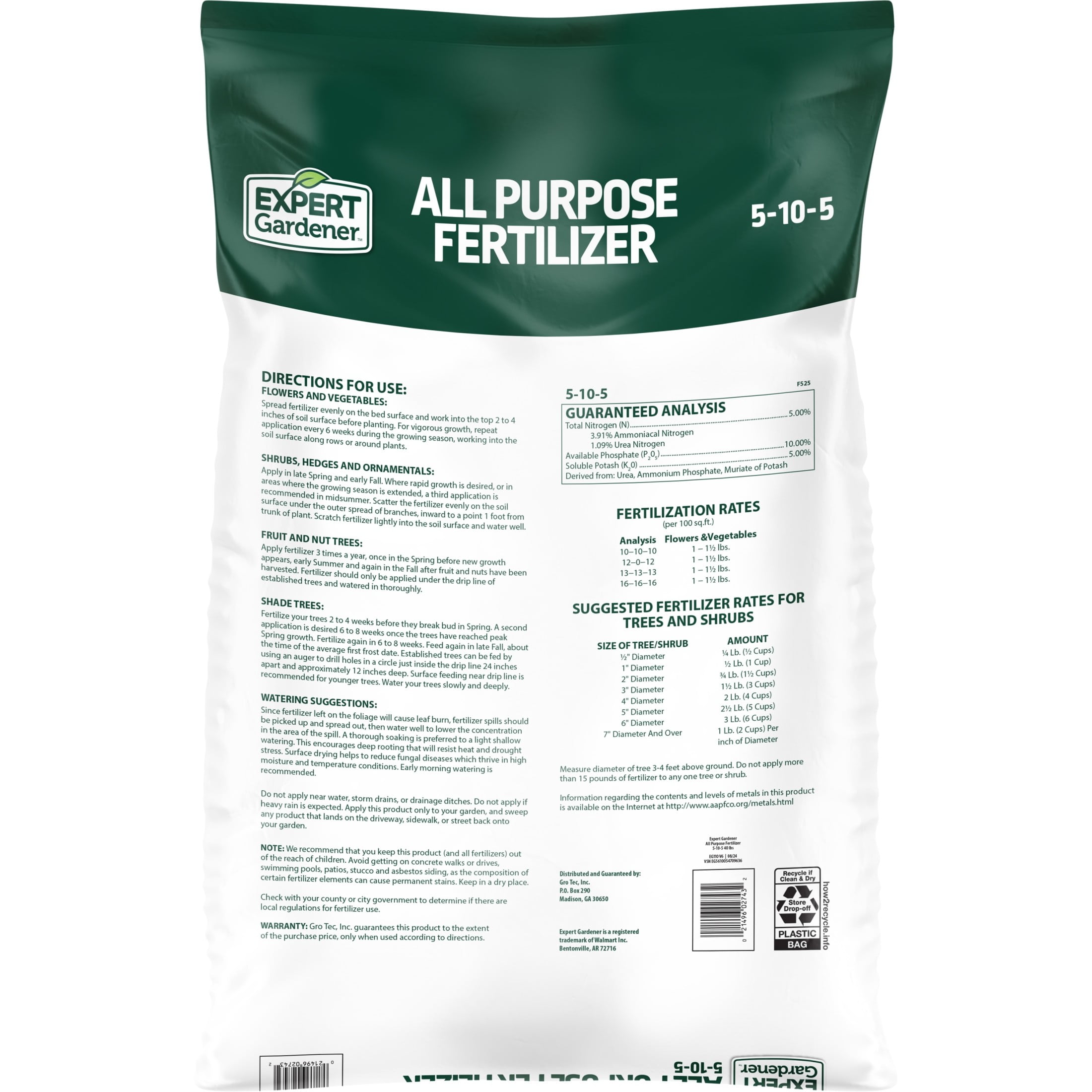 Expert Gardener All Purpose Plant Food Fertilizer 5-10-5, 40 lb Bag