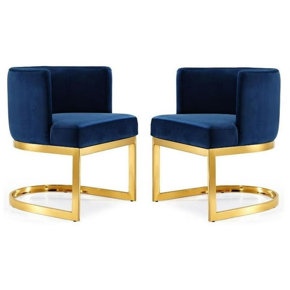 Home Square 2 Piece Velvet Dining Chair Set with Gold Metal Base in Navy Blue