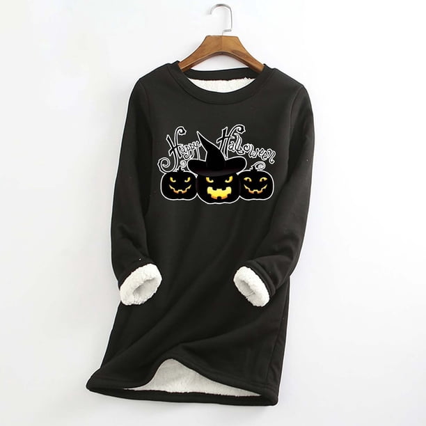 ICHUANYI Clearance Halloween Printed Patterns Women Thick Fleece Sweatshirt Winter Velvet Warm Underwear Top Underlay ICHUANYI "ICHUANYI"